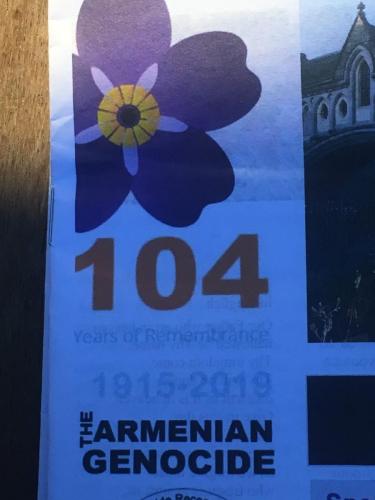 Armenian Genocide 104th Remembrance Day banner, Dublin, Ireland, 2019