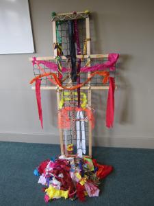 Prayer ribbon cross, URC Ministers Retreat -- photo by Ana Gobledale